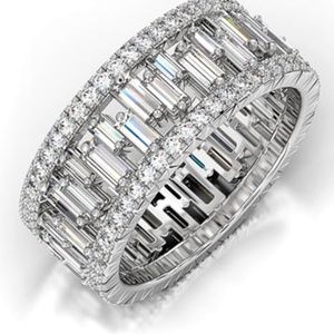 925 Silver Diamond Wide Band Tapered Baguette and Round Pave CZ Ring